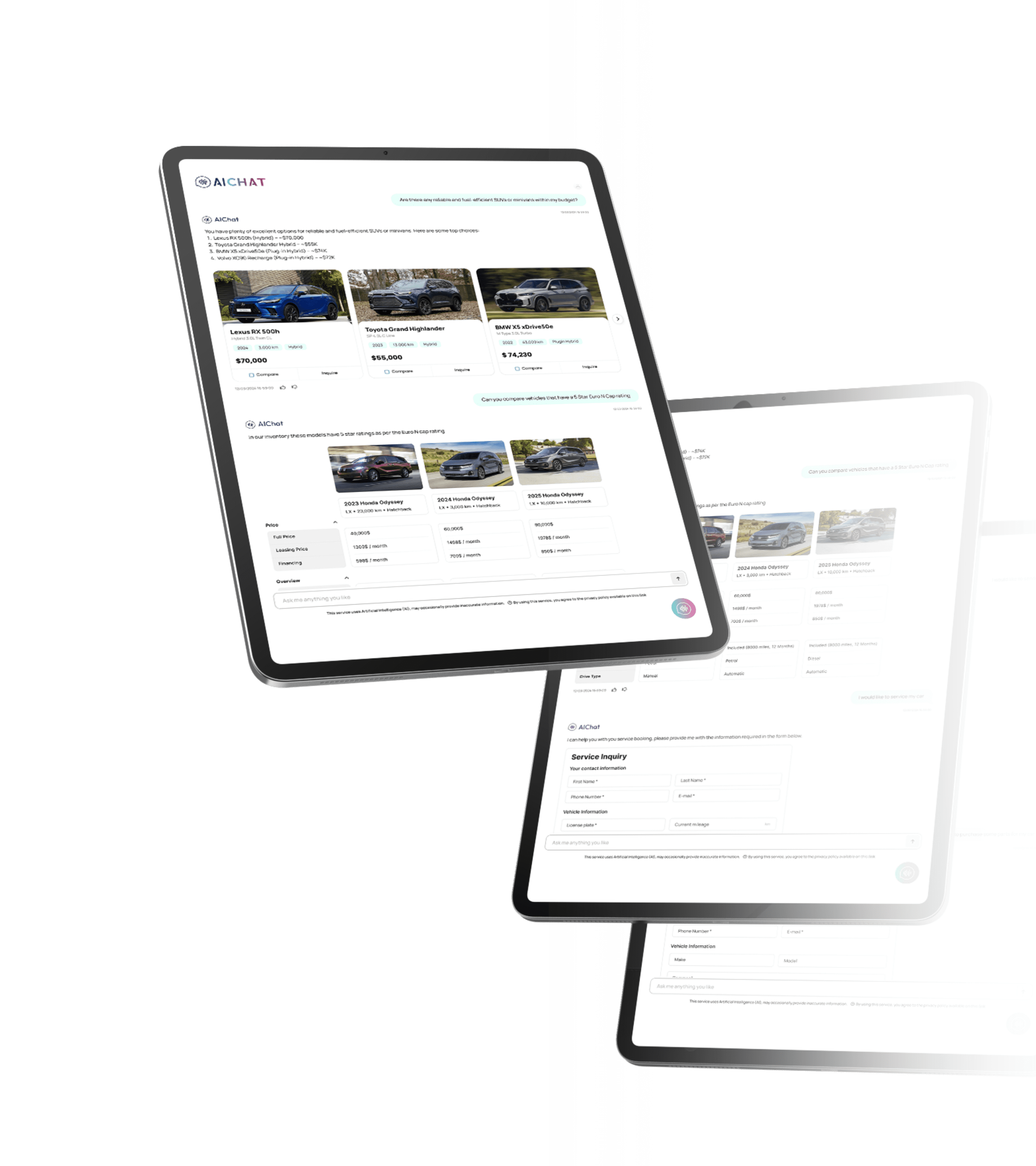 Pinewood.AI Chat helping a customer find a vehicle on a tablet