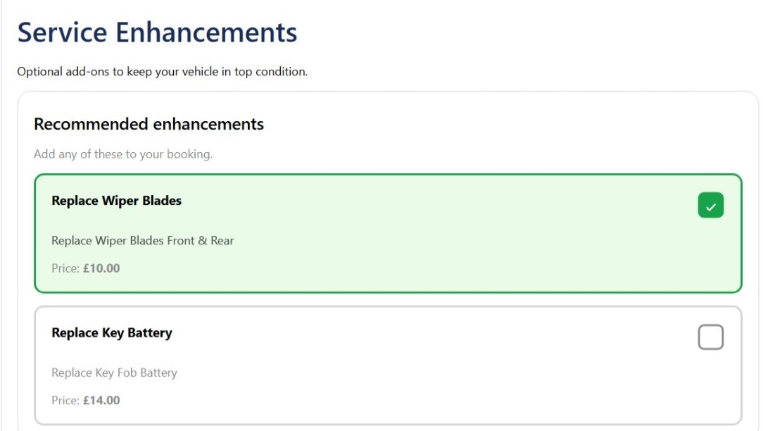 Online Service Booking Tool — recommended service enhancements